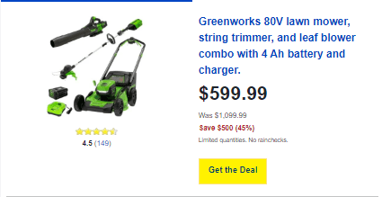 Best Buy_ Today only_ Save $500 on a Greenworks 3-piece lawn care combo, plus more.